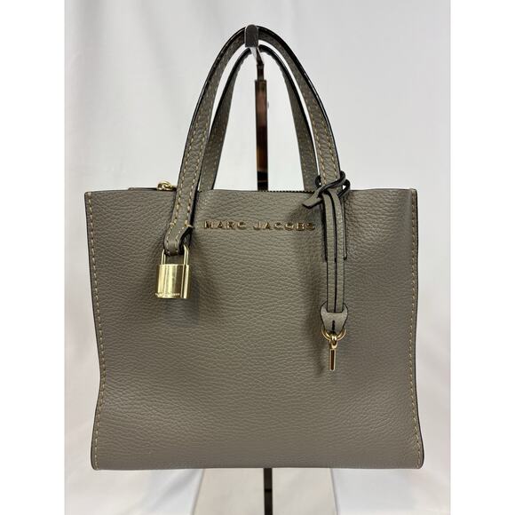 Marc Jacobs Leather Top Handle Tote Bag Square Diagonal Divider Zipper Pocket